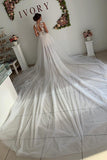 A Line Appliques Ivory Open Back Wedding Dresses, Long Beach Bridal Dresses STG14990