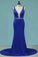 2022 Prom Dresses Mermaid V Neck Spandex With Beading PS4LPQZL