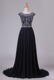 2022 Prom Dresses Scoop Cap Sleeves A Line Chiffon With Beads Sweep P6AY54T8