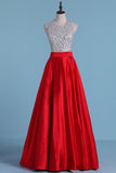 2024 Halter Prom Dresses Beaded Bodice Satin A Line PD6S3398