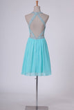 2024 Sexy Open Back Homecoming Dresses Chiffon With Beads Short/Min P5JE96AQ