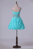 2024 Homecoming Dress A Line Mini With Tiered Chiffon Skirt P51G9CF4