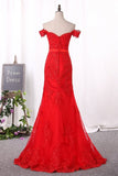 2024 Red Mermaid Prom Dresses Off The Shoulder Tulle With PQJMHFMK