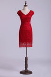 2024 Evening Dresses V-Neck Sheath/Column With Applique & Ribbon PNC8A8LP