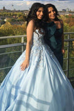 Princess Ball Gown Blue Appliques Strapless Quinceanera Dresses, Sweet 16 Dresses STG15290
