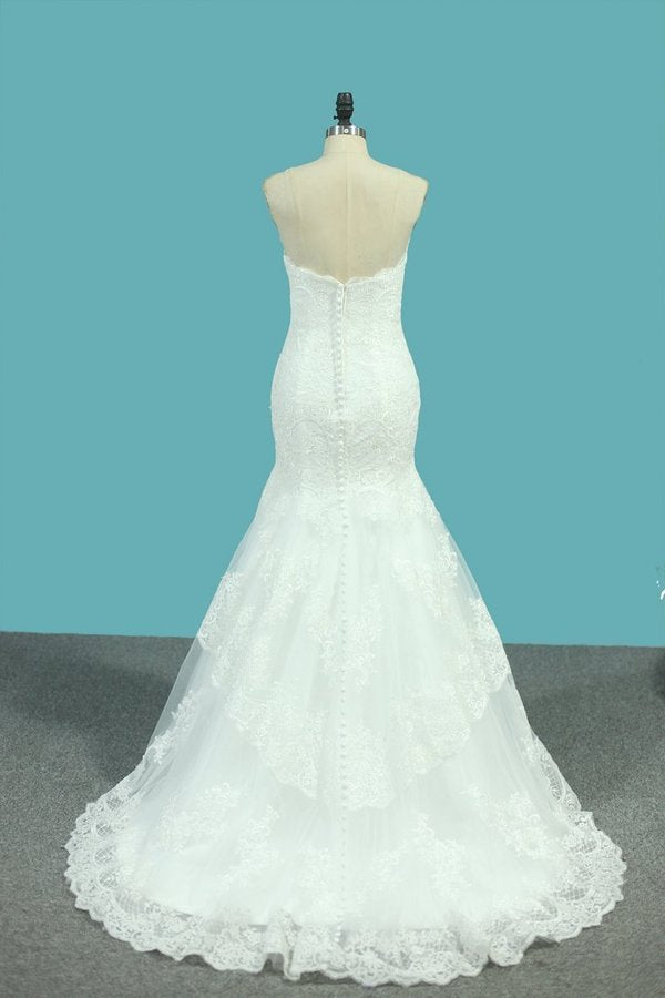 2022 Mermaid Tulle Sweetheart Wedding Dresses With Applique P6K81P56