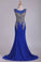 2024 Dark Royal Blue Prom Dresses Scoop Mermaid Spandex With Applique Sweep/Brush PRHJR6LM