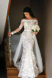 Mermaid Long Sleeve Lace Appliques Off the Shoulder Detachable Train Wedding Dresses STG15262