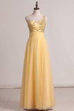 2024 A Line One Shoulder Prom Dress Beaded Bodice Tulle Floor PGF3Z1BX