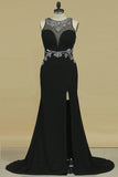 2022 Prom Dresses Sheath Scoop Chiffon With Beads And Slit PP48EYQT