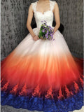 Princess Sweetheart Lace Appliques Ombre Tulle Long Prom Dresses Wedding Dresses STG15309