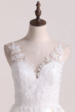 2024 A Line Scoop Satin With Applique Wedding Dresses Open PMGDHY6Z