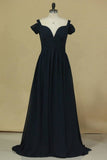 2022 New Arrival Straps A Line Chiffon Prom Dress Sweep Train With Slit And P4P7PC31