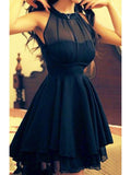 Sexy Black A-Line Chiffon Jewel Sleeveless Short/Mini Homecoming Dresses