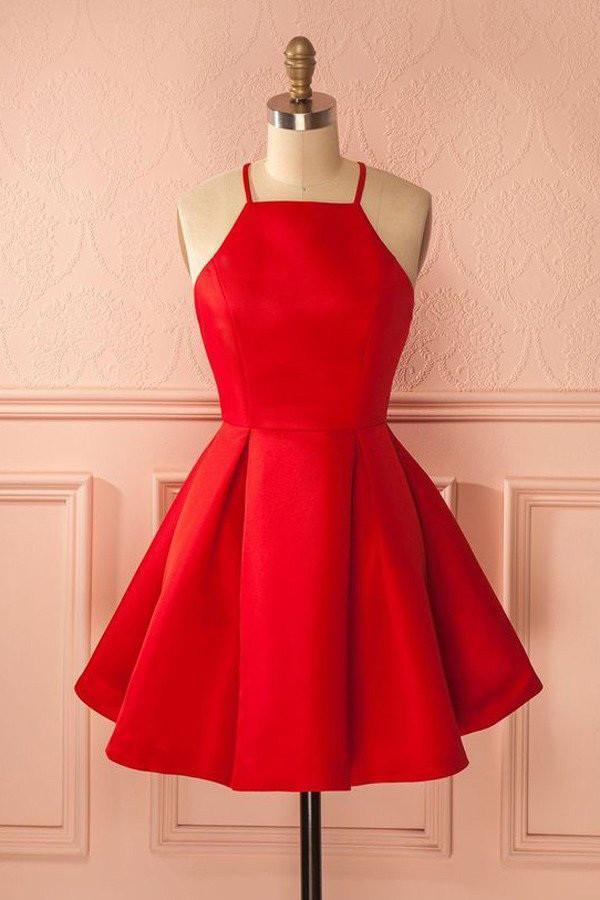 Short Straps Red Cheap Homecoming Dress for Girls Halter Prom