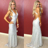 Stunning Sleeveless V Neck Mermaid Prom Dresses with Sequins