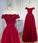 A-line Tulle Burgundy Short Sleeve Off-the-Shoulder Scoop Hand-Made Flower Prom Dresses