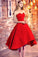 Princess Sweetheart Red Satin with Ruffles Asymmetrical High Low Classic Prom Dresses
