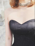 Elegant Black A-line Sweetheart Strapless Tulle Lace Appliques Lace up Prom Dresses
