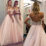 A Line Sweetheart Beaded Off the Shoulder Pink Long Prom Dresses Wedding Dress
