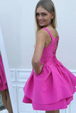 Ball Gown Scoop Eyelet Lace up Fuchsia Short Prom Dress Satin Cute Mini Homecoming Dress
