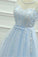 A-Line Appliques Light Sky Blue Cheap Short Tulle Homecoming Dress for Teens