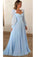 Blue Long Sleeves Sweetheart Prom Dresses A Line Long Evening Dresses