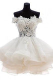 Cute A-line Off-the-shoulder White Mini Homecoming Prom Dress
