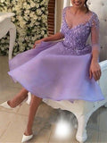 A-Line V-neck Cut Short With Applique Organza Lilac Homecoming Dresses TPP0008383
