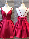 A-Line/Princess Satin Spaghetti Straps Sleeveless Bowknot Short/Mini Homecoming Dresses TPP0004224