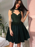 A-Line/Princess V-Neck Lace Sleeveless Satin Ruched Short/Mini Dresses TPP0008504