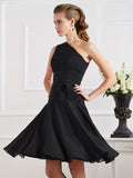A-Line/Princess One-Shoulder Sleeveless Pleats Short Chiffon Homecoming Dresses TPP0008324