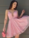 A-Line/Princess Ruched V-neck Sleeveless Short/Mini Homecoming Dresses TPP0004460