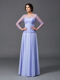 A-Line/Princess Scoop Ruffles Long Sleeves Long Chiffon Mother of the Bride Dresses TPP0007445