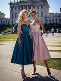 A-Line/Princess Satin Bowknot Sweetheart Sleeveless Tea-Length Homecoming Dresses TPP0008737