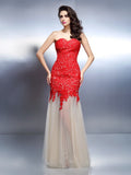 A-Line/Princess Sweetheart Applique Sleeveless Long Net Dresses TPP0004081