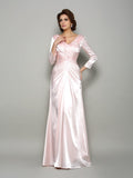 A-Line/Princess V-neck Ruched Long Sleeves Long Silk like Satin Mother of the Bride Dresses TPP0007340