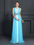 A-Line/Princess Halter Ruffles Sleeveless Long Chiffon Dresses TPP0004291