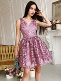 A-Line/Princess V-Neck Sleeveless Organza Ruched Short/Mini Dresses TPP0008704
