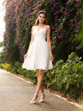 A-Line/Princess Spaghetti Straps Applique Sleeveless Short Lace Wedding Dresses TPP0006248