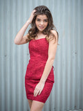 Sheath/Column Spaghetti Straps Sleeveless Lace Applique Short/Mini Dresses TPP0004451