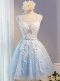 A-Line/Princess Tulle Applique Scoop Sleeveless Short/Mini Homecoming Dresses TPP0004144