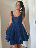 A-Line/Princess Straps Sleeveless Satin Layers Short/Mini Homecoming Dresses TPP0004493