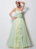 A-Line/Princess Sweetheart Sleeveless Hand-Made Flower Long Satin Dresses TPP0004066