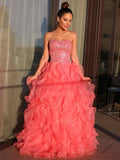 Ball Gown Organza Sweetheart Beading Sleeveless Floor-Length Dresses TPP0004579