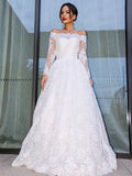 Ball Gown Bateau Long Sleeves Lace Floor-Length Wedding Dresses TPP0006346