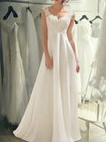 Empire Sleeveless Floor-Length V-neck Lace Chiffon Wedding Dresses TPP0006438