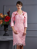 Sheath/Column Halter Sleeveless Lace Short Elastic Woven Satin Mother of the Bride Dresses TPP0007404