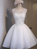 A-Line/Princess Tulle Applique Sheer Neck Sleeveless Short/Mini Homecoming Dresses TPP0003372