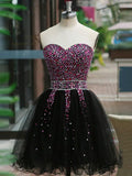A-Line/Princess Sleeveless Sweetheart Tulle Beading Short/Mini Dresses TPP0008495